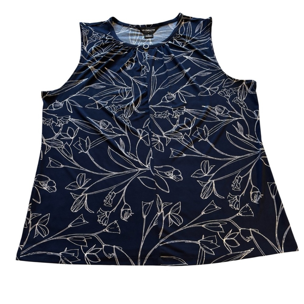 Liz Claiborne Navy and White Floral Tank Top